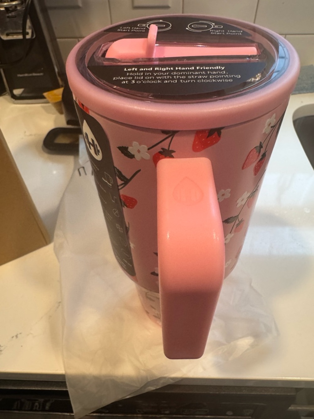 HydroJug Pink Floral Insulated Travel Mug with Handle